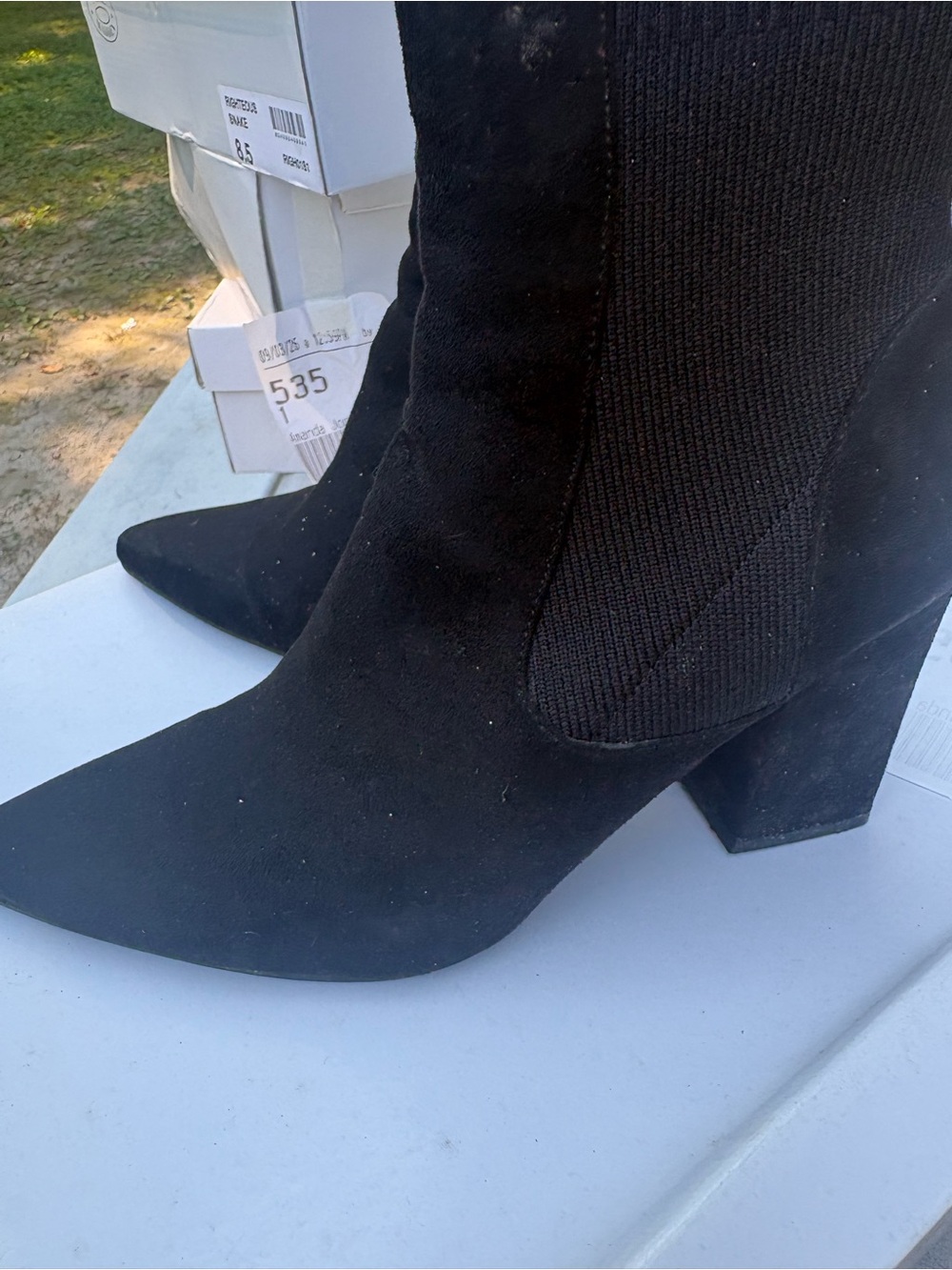 Steve Madden Black Suede Pointed-Toe Block Heel Ankle Boots